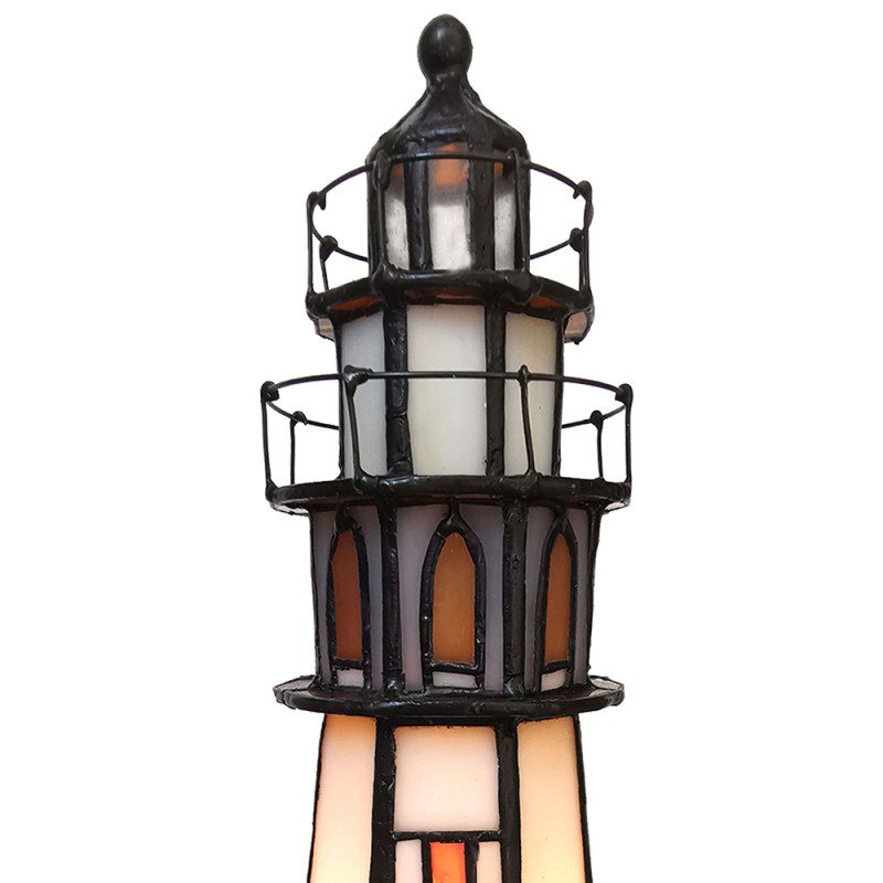 2LumiLamp Tiffany Tischlampe Leuchtturm 5LL-6006 11*11*25 cm E14/max 1*25W Braun, Beige Glasmalerei Schreibtischlampe Tiffany