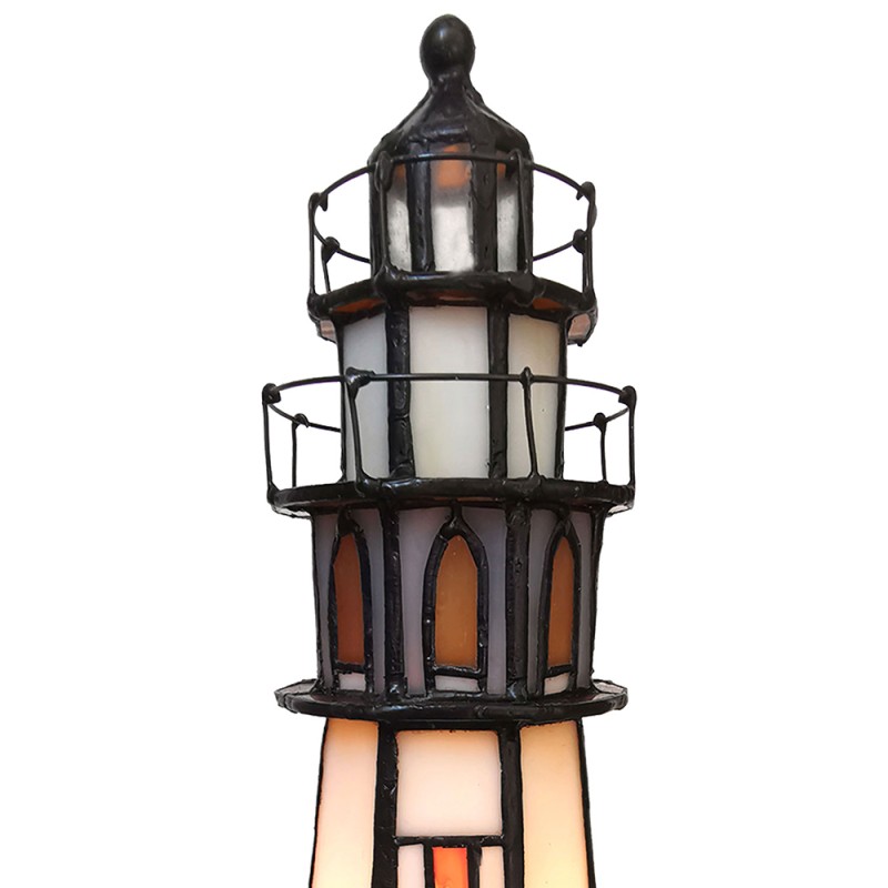 LumiLamp Tiffany Tischlampe Leuchtturm 11x11x25 cm  Braun Beige Glas