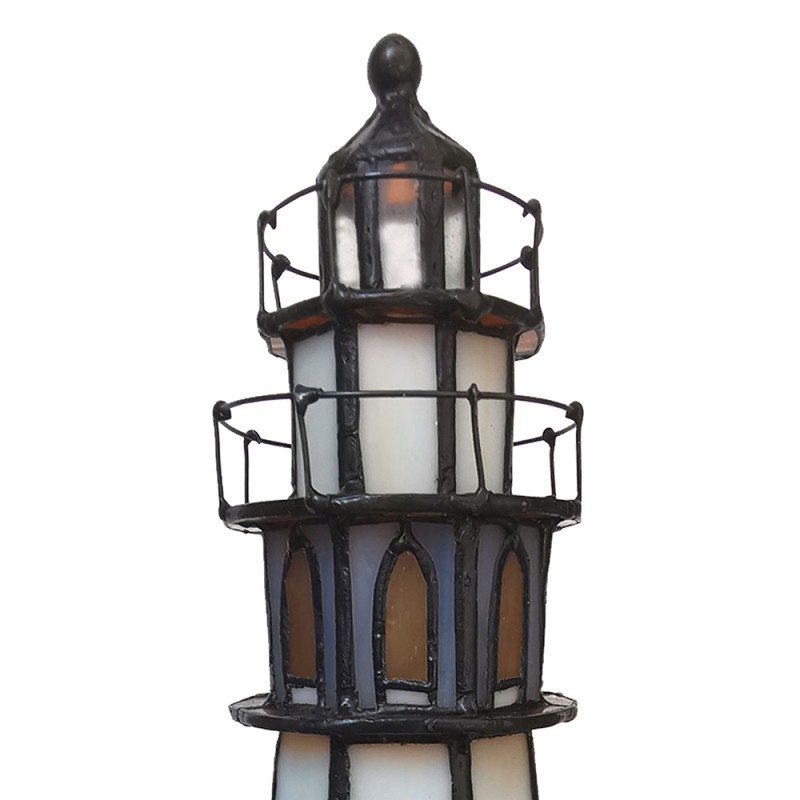 2LumiLamp Tiffany Tafellamp Vuurtoren 5LL-6006 11*11*25 cm E14/max 1*25W Bruin Beige Glas in lood Tiffany Bureaulamp
