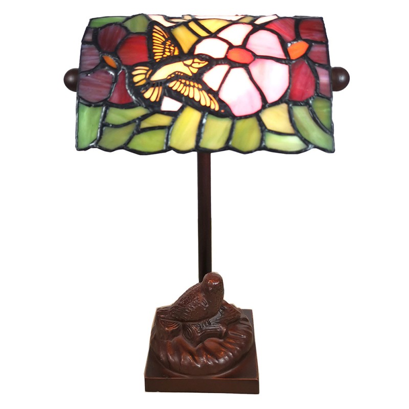 2LumiLamp Lampe de table Tiffany 5LL-6008 15*15*33 cm E14/max 1*25W Vert, Rose Vitrail Oiseau Lampe de bureau Tiffany
