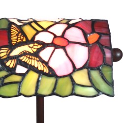 LumiLamp Tiffany Tafellamp 5LL-6008 15*15*33 cm E14/max 1*25W Groen Roze Glas in lood Vogel Tiffany Bureaulamp