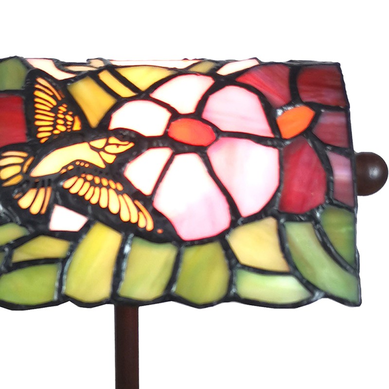 LumiLamp Lampe de table Tiffany 15x15x33 cm  Vert Rose Verre Oiseau