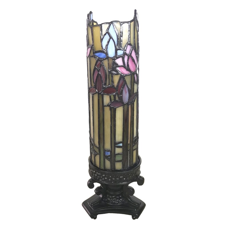 LumiLamp Lampada da tavolo Tiffany 15x15x27 cm Beige Blu  Vetro Rettangolo Fiori