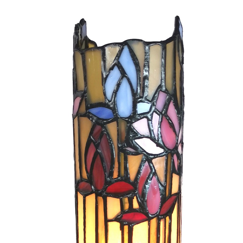 LumiLamp Tiffany Tafellamp  15x15x27 cm Beige Blauw Glas Rechthoek Bloemen