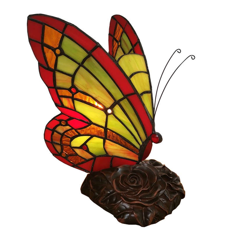 LumiLamp Tiffany Tischlampe Schmetterling 15*15*27 cm  Grün Rot