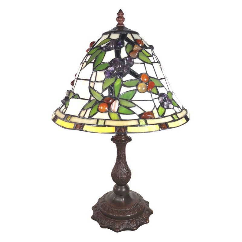 LumiLamp Lampe de table Tiffany 31x31x47 cm Beige Vert Verre Fleurs