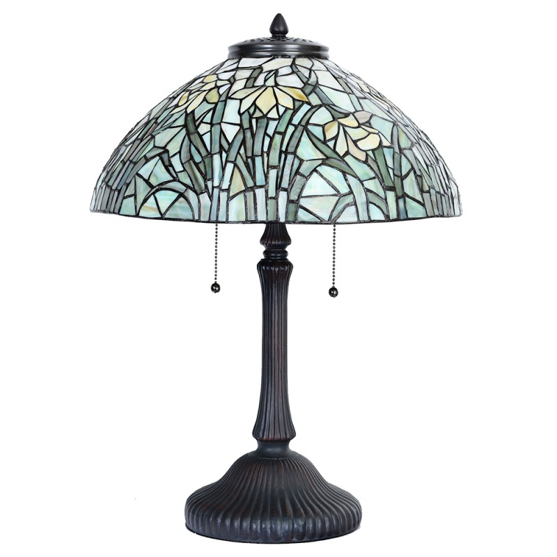 LumiLamp Lampe de table Tiffany Ø 40x60 cm Beige Vert Verre