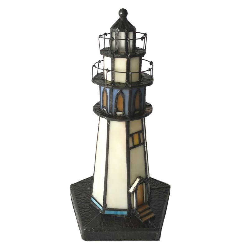 LumiLamp Table Lamp Tiffany Lighthouse 15x15x25 cm Beige Blue Glass