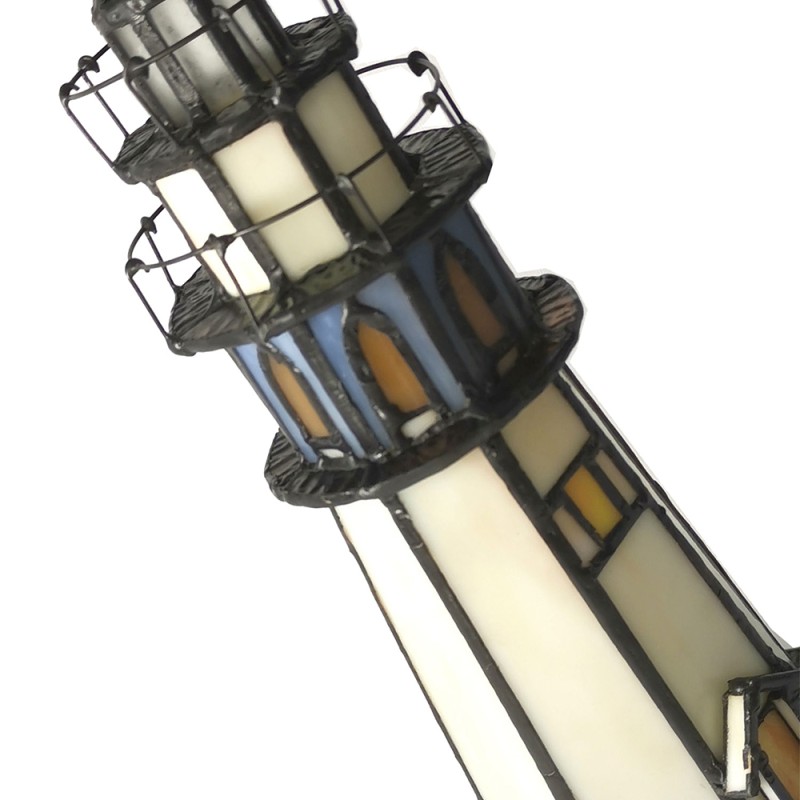 LumiLamp Tiffany Tischlampe Leuchtturm 15x15x25 cm Beige Blau Glas
