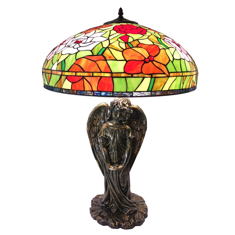LumiLamp Table Lamp Tiffany Ø 55x85 cm Red Green Glass Rose