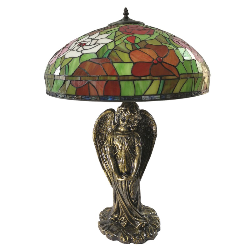LumiLamp Table Lamp Tiffany Ø 55x85 cm Red Green Glass Rose