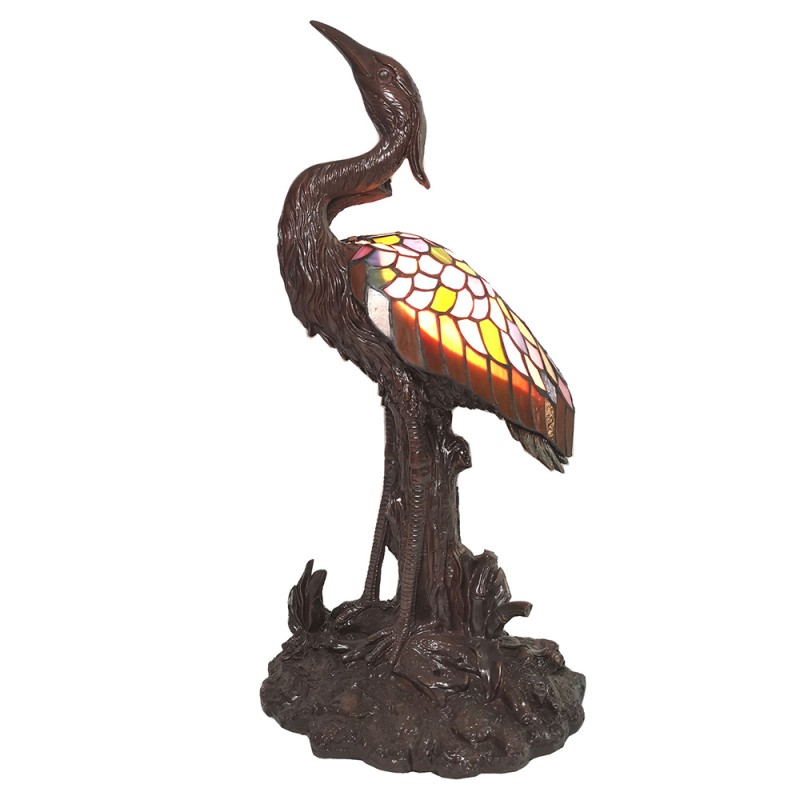 LumiLamp Lampe de table Tiffany Oiseau 58 cm Marron Jaune Verre