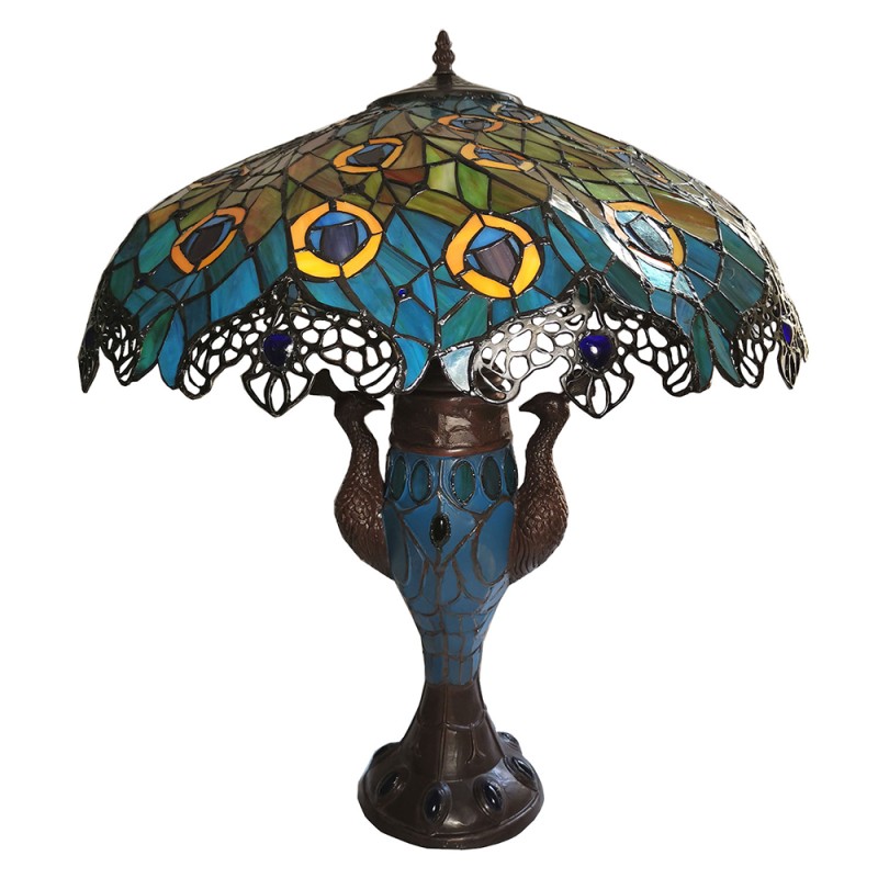LumiLamp Lampe de table Tiffany Ø 56x68 cm  Bleu Jaune Verre