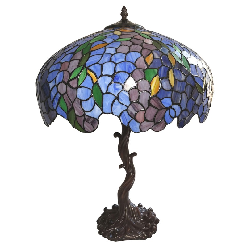 LumiLamp Lampe de table Tiffany Ø 50x76 cm Bleu Vert Verre Fleurs