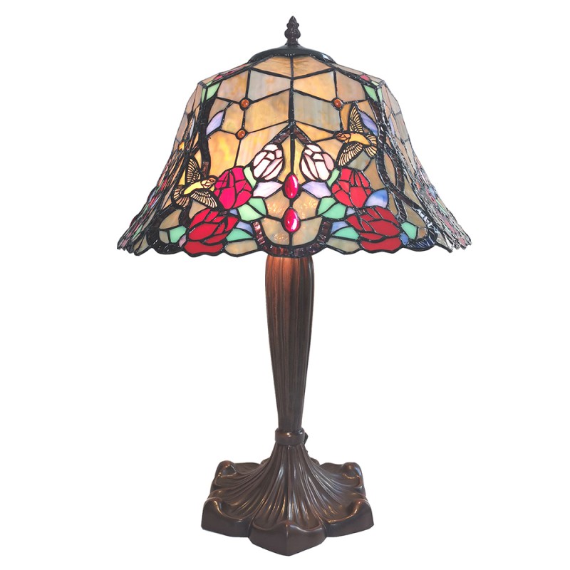 LumiLamp Lampe de table Tiffany Ø 41x57 cm Beige Rouge Verre Fleurs