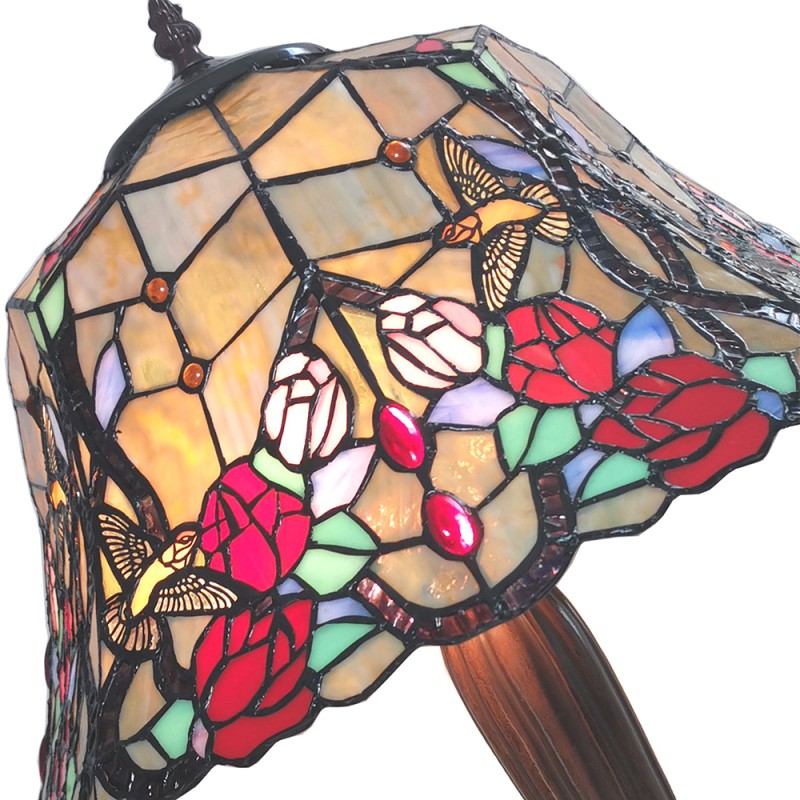 LumiLamp Lampe de table Tiffany Ø 41x57 cm Beige Rouge Verre Fleurs