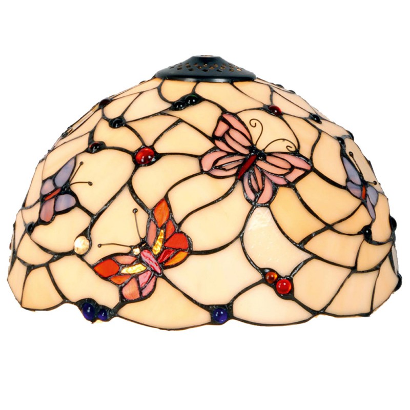 LumiLamp Lampenschirm Tiffany Ø 30x20 cm Beige Rosa Glas Schmetterling