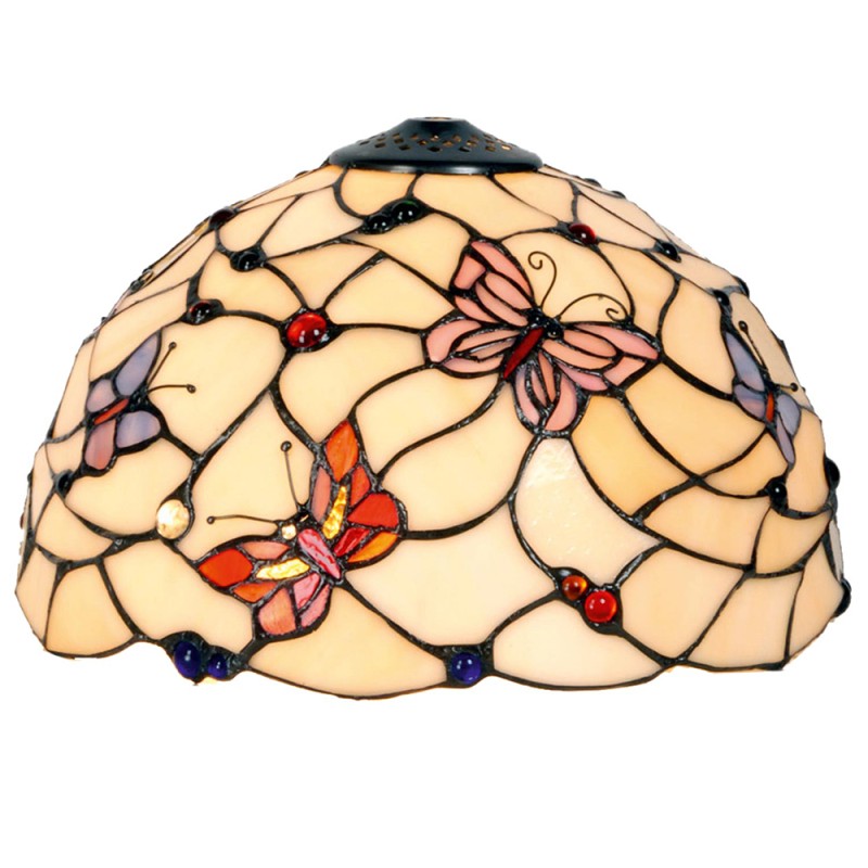 LumiLamp Lampenschirm Tiffany Ø 30x20 cm Beige Rosa Glas Schmetterling