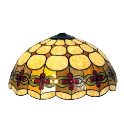 LumiLamp Lampenkap Tiffany 5LL-7807 Ø 40*23 cm Beige Rood Glas in lood HalfRond Roos