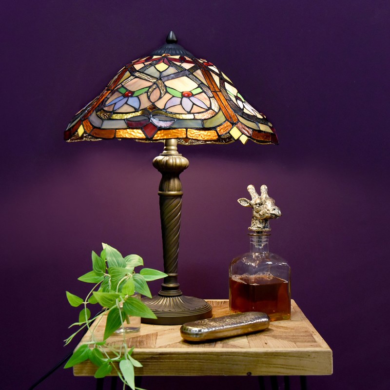 2LumiLamp Lampe de table Tiffany Ø 40*54 cm E27/max 2*60W Brun, Rouge, Jaune