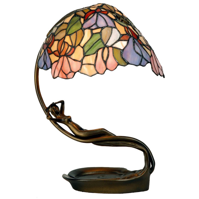 LumiLamp Tiffany Tafellamp 5LL-799 28*20*40 cm E14/max 1*40W Paars Roze Glas in lood Vrouw Tiffany Bureaulamp