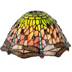 LumiLamp Lampenschirm Tiffany 5LL-8827 Ø 25*15 cm / KH 6 cm Grün, Rot Glasmalerei Libelle