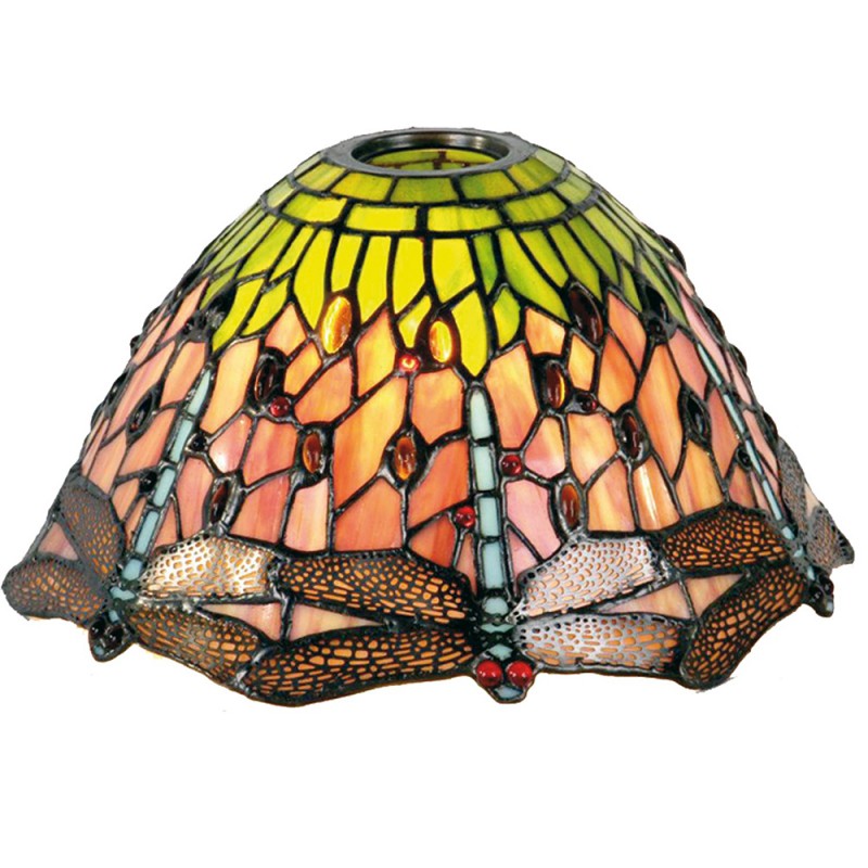 LumiLamp Lampshade Tiffany Ø 25x15 cm Green Red Glass Dragonfly