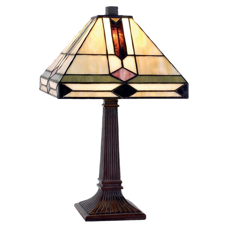 2LumiLamp Lampe de table Tiffany 5LL-8830 30*30*37 cm E14/max 1*40W Brun, Vert Vitrail Art déco Lampe de bureau Tiffany