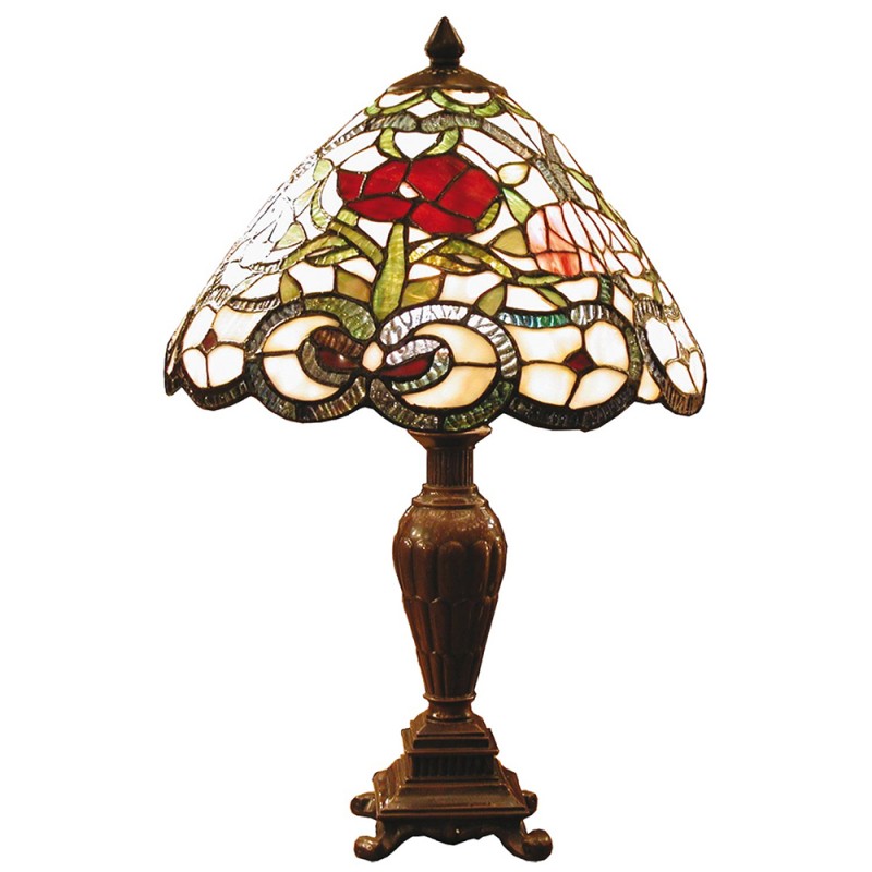 LumiLamp Tiffany Tafellamp 5LL-8837 Ø 32*47 cm E27/max 1*40W Beige Groen Glas in lood Roos Tiffany Bureaulamp