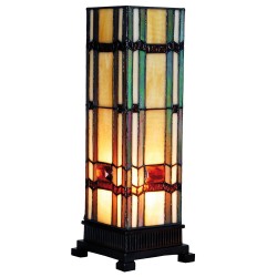 LumiLamp Tiffany Tafellamp 5LL-9024 12*12*35 cm E14/max 1*40W Beige Groen Glas in lood Rechthoek Art Deco Tiffany Bureaulamp