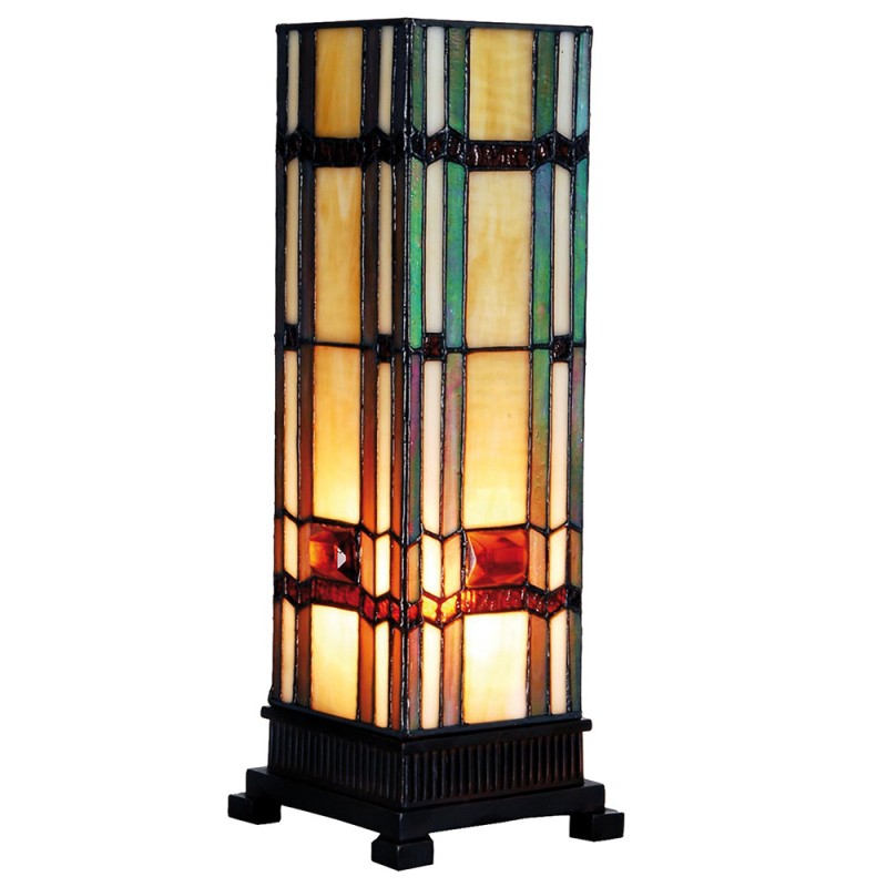 2LumiLamp Lampe de table Tiffany 12*12*35 cm E14/max 1*40W Beige, Vert Vitrail Rectangle