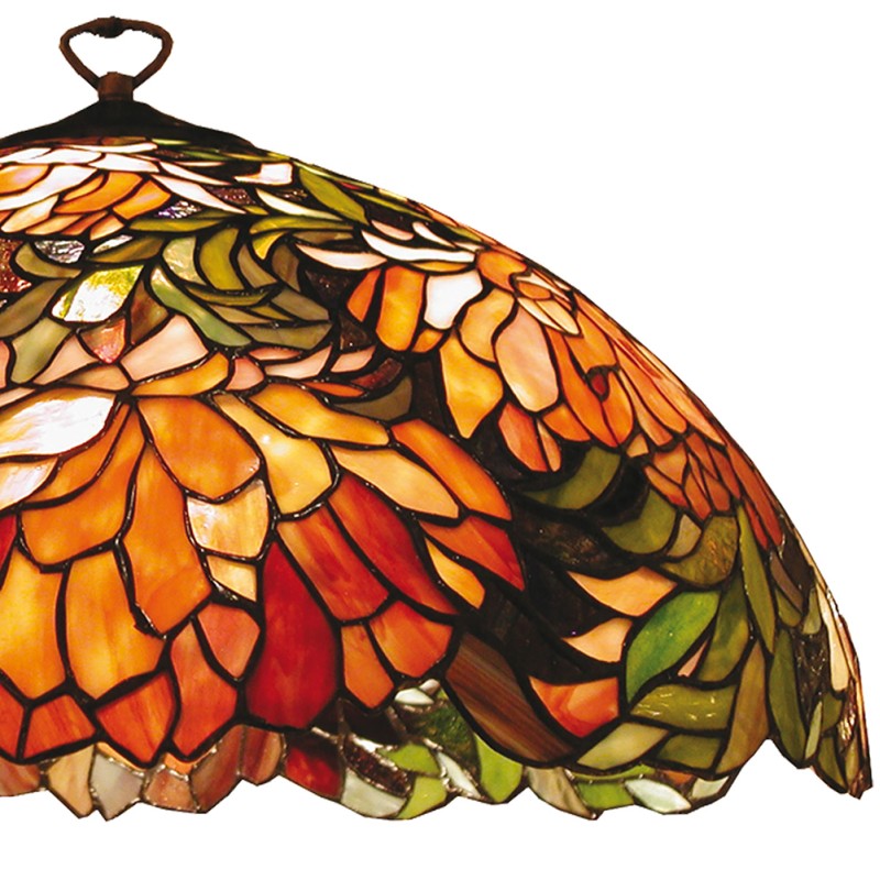 LumiLamp Lampshade Tiffany Ø 50x24 cm Red Green Glass Semicircle Flowers
