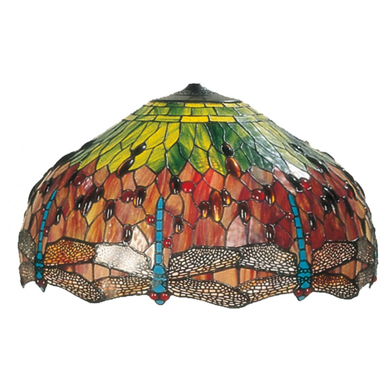 LumiLamp Lampshade Tiffany Ø 51x29 cm Red Green Glass Dragonfly