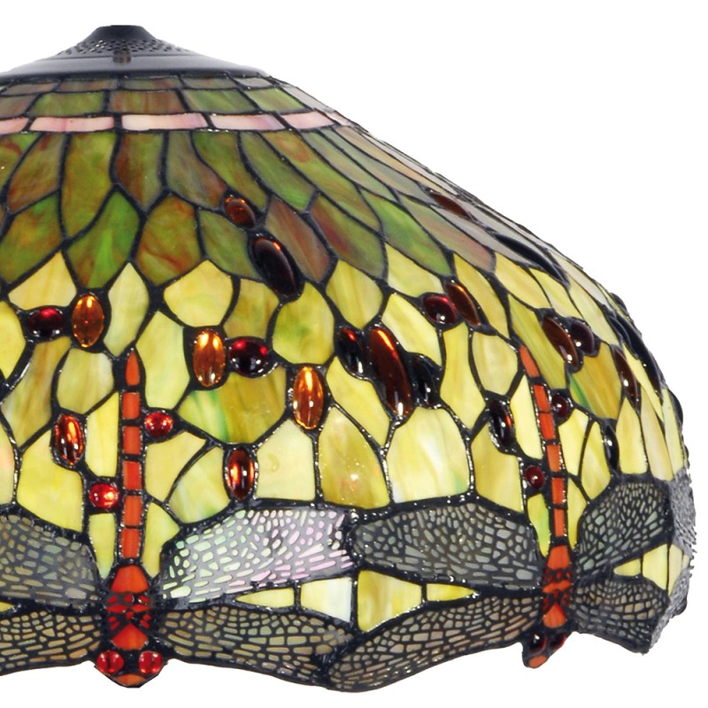 LumiLamp Lampshade Tiffany Ø 51x30 cm Green Red Glass Dragonfly