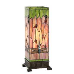 LumiLamp Tiffany Tafellamp 5LL-9218 18*18*45 cm E27/max 1*40W Rood Groen Glas in lood Rechthoek Libelle Tiffany Bureaulamp