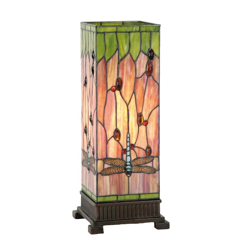 2LumiLamp Lampe de table Tiffany 18*18*45 cm E27/max 1*40W Rouge, Vert Vitrail Rectangle