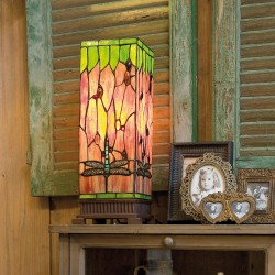 LumiLamp Tiffany Tafellamp 5LL-9218 18*18*45 cm E27/max 1*40W Rood Groen Glas in lood Rechthoek Libelle Tiffany Bureaulamp