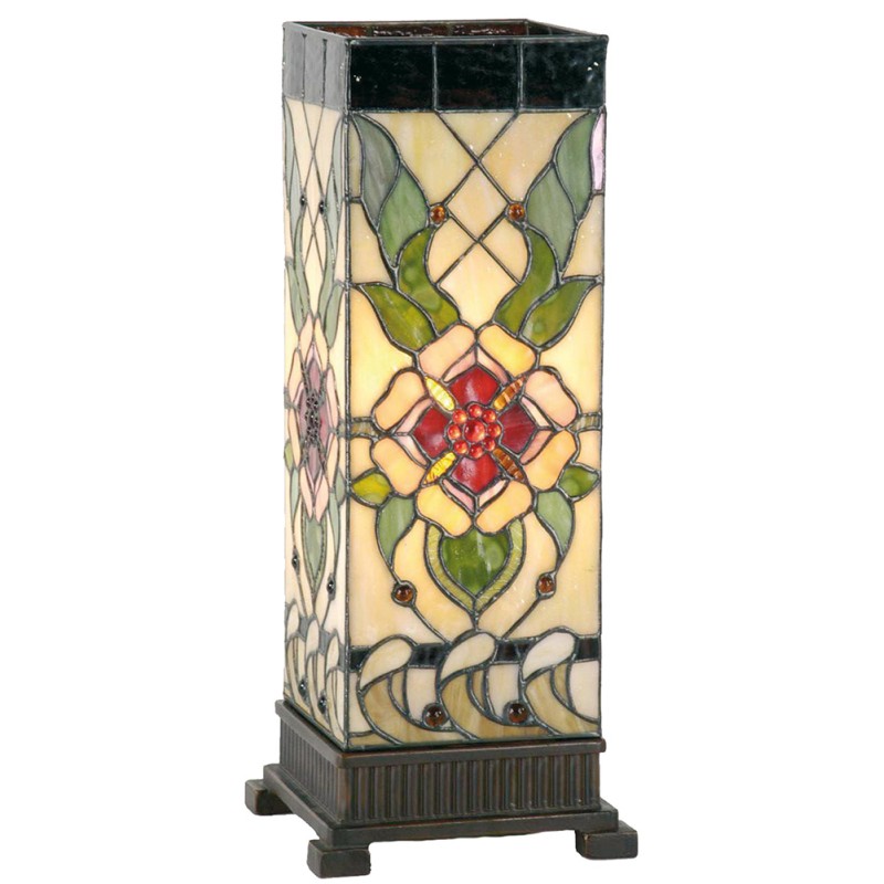 LumiLamp Tiffany Tafellamp  18x18x45 cm  Beige Groen Glas Rechthoek Roos