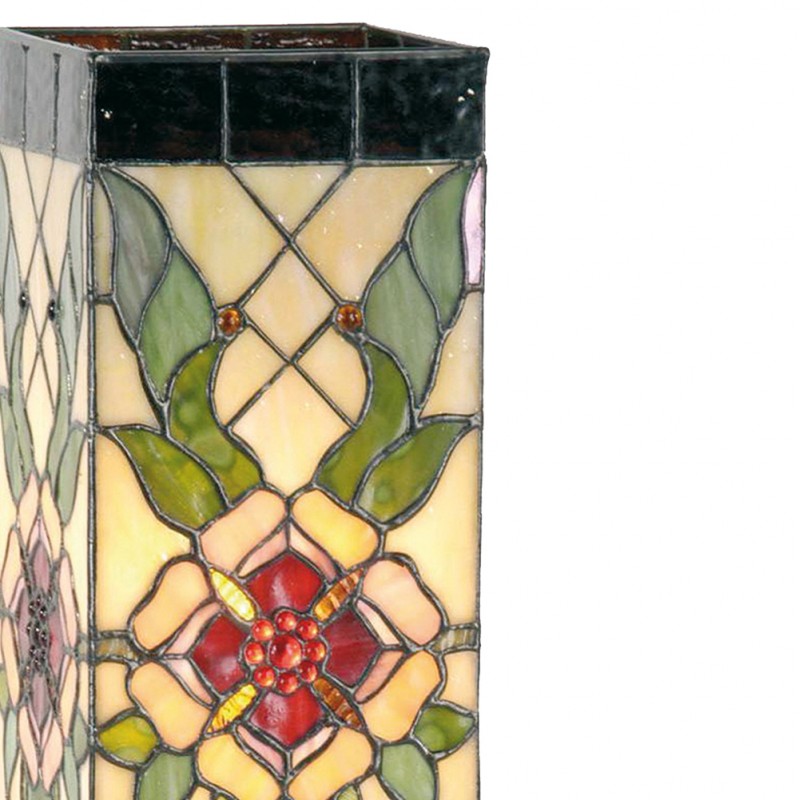 LumiLamp Tiffany Tischlampe 18x18x45 cm  Beige Grün Glas Rechteck Rose