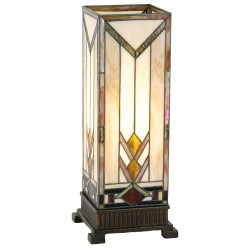 LumiLamp Tiffany Tafellamp 5LL-9227 18*18*45 cm  Beige Geel Glas Rechthoek Tiffany Bureaulamp Tiffany Lampen