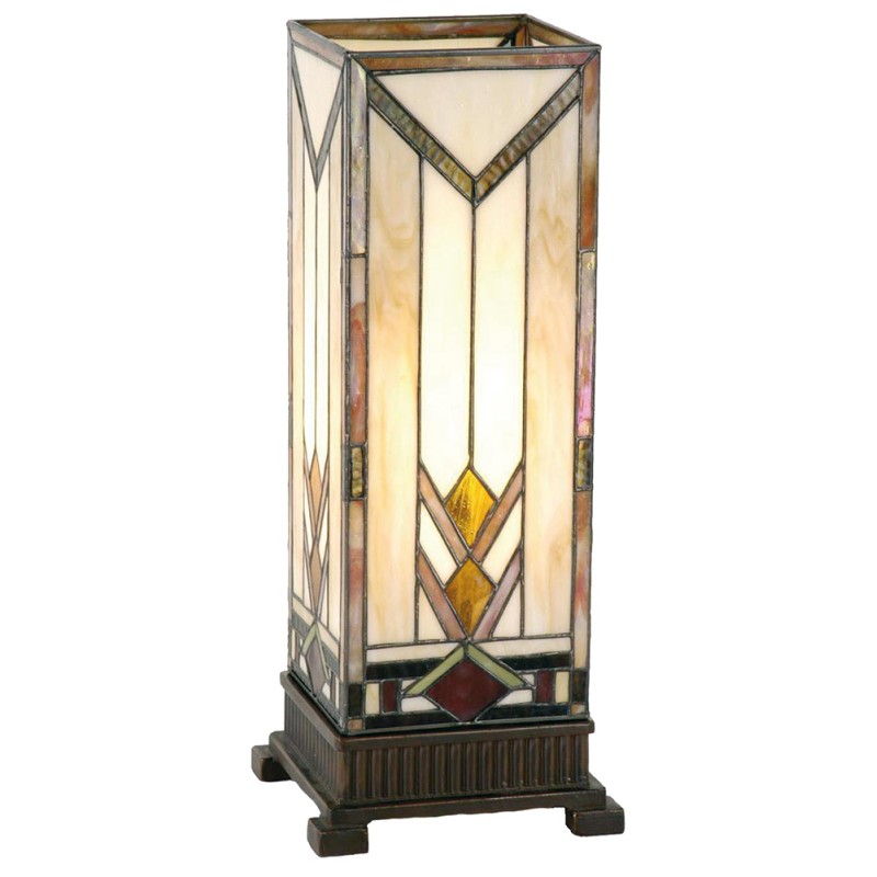 LumiLamp Tiffany Tafellamp  18x18x45 cm  Beige Geel Glas Rechthoek