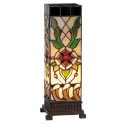 LumiLamp Lampe de table Tiffany 12*12*35 cm E14/max 1*40W Beige, Vert Vitrail Rectangle