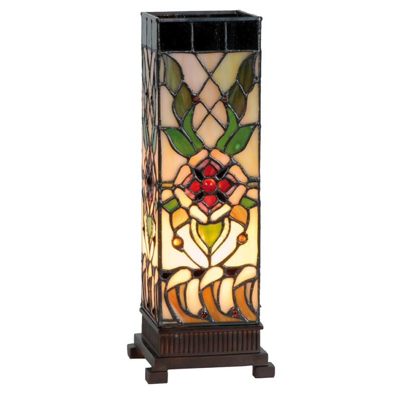 LumiLamp Lampe de table Tiffany 12x12x35 cm  Beige, Vert Vitrail Rectangle