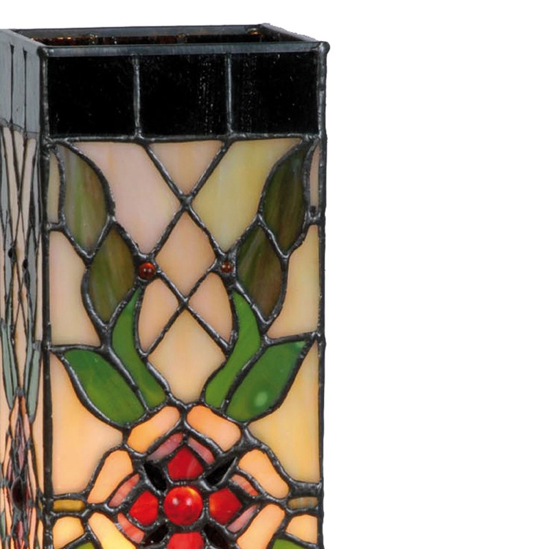 2LumiLamp Tiffany Tafellamp 5LL-9234 12*12*35 cm E14/max 1*40W Beige Groen Glas in lood Rechthoek Roos Tiffany Bureaulamp