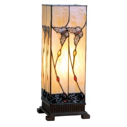 LumiLamp Tiffany Tischlampe 5LL-9290 18*18*45 cm E27/max 1*40W Beige ,Braun Glasmalerei Rechteckig Schmetterling