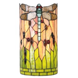 LumiLamp Tiffany Wandlampe 5LL-9292 20*11*36 cm E14/max 2*40W Grün, Braun, Beige Glasmalerei Halbrund Libelle  Wandleuchte