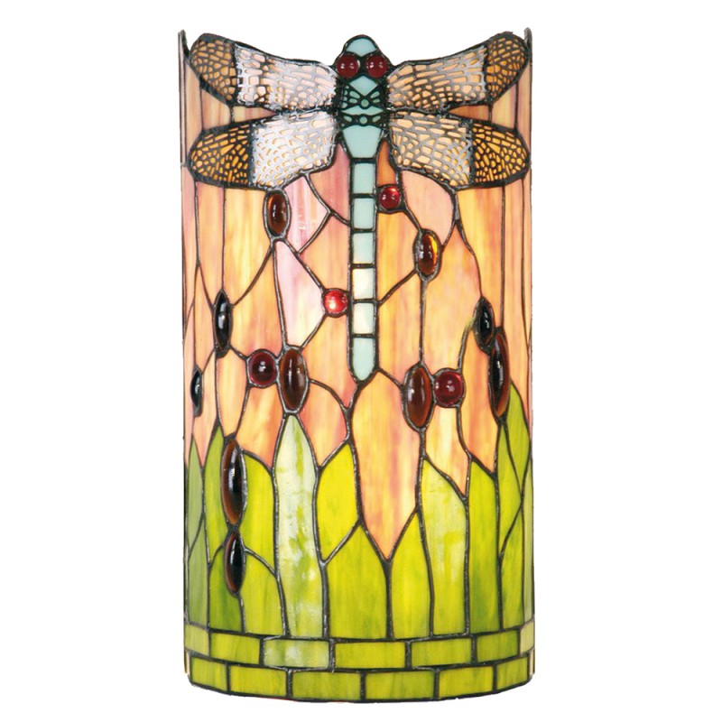 LumiLamp Wandleuchte Tiffany 20x11x36 cm  Grün Braun Glas Halbkreis Libelle