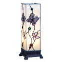 LumiLamp Lampe de table Tiffany 12x12x35 cm  Blanc Rose Verre Rectangle Papillon