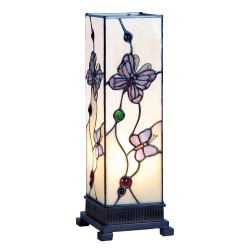LumiLamp Tiffany Tafellamp 5LL-9301 12*12*35 cm  Wit Roze Glas Rechthoek Vlinder Tiffany Bureaulamp