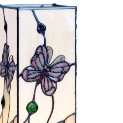 LumiLamp Tiffany Tafellamp 5LL-9301 12*12*35 cm E14/max 1*25W Wit Roze Glas in lood Rechthoek Vlinder Tiffany Bureaulamp